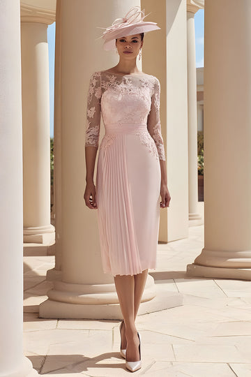 Blush Pink Pleated Midi Mother Of The Bride Dress With Appliques